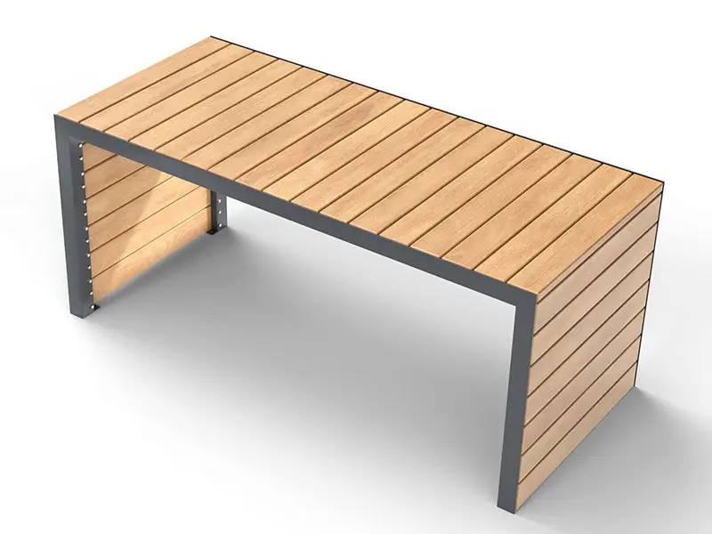 Parktisch mit Holzlamellen und umlaufendem Metallrahmen