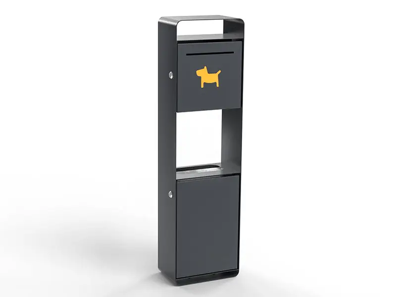 Hundekotstation mit gelbem Hundesymbol und integriertem Beutelspender