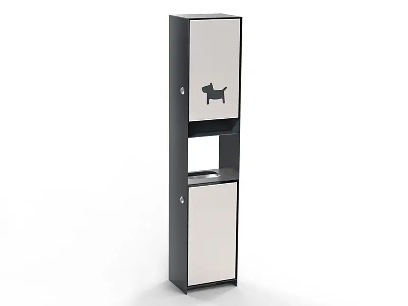 Schmale Hundekotstation mit Edelstahlfront und Hundesymbol